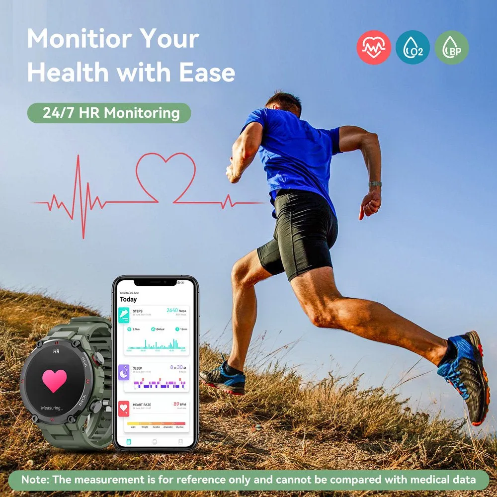 1.3 Inch Military Grade IP67 Waterproof Smart Watches Heart Rate Monitoring Sports Smart Watch Green