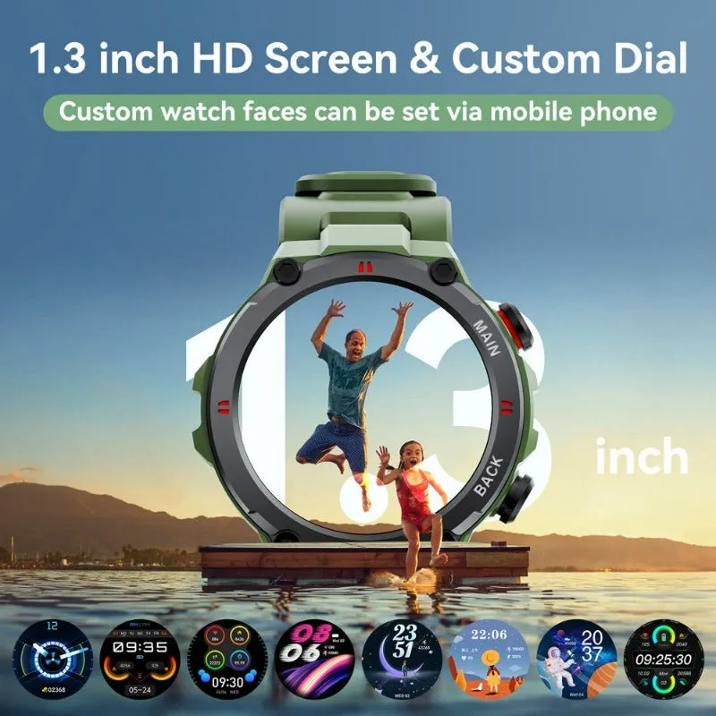 1.3 Inch Military Grade IP67 Waterproof Smart Watches Heart Rate Monitoring Sports Smart Watch Green