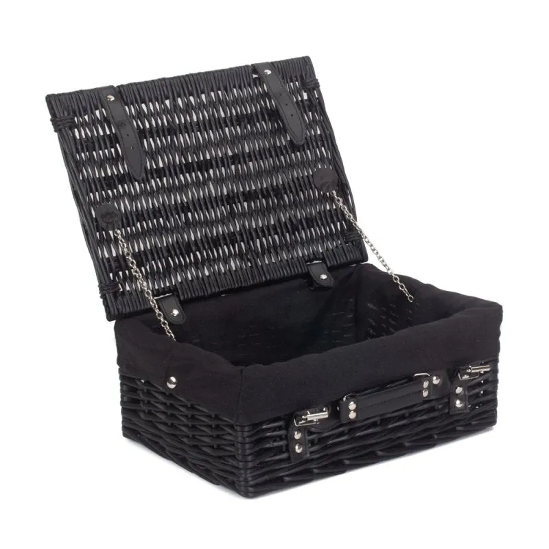 51cm Empty Black Willow Picnic Basket With Cotton Lining