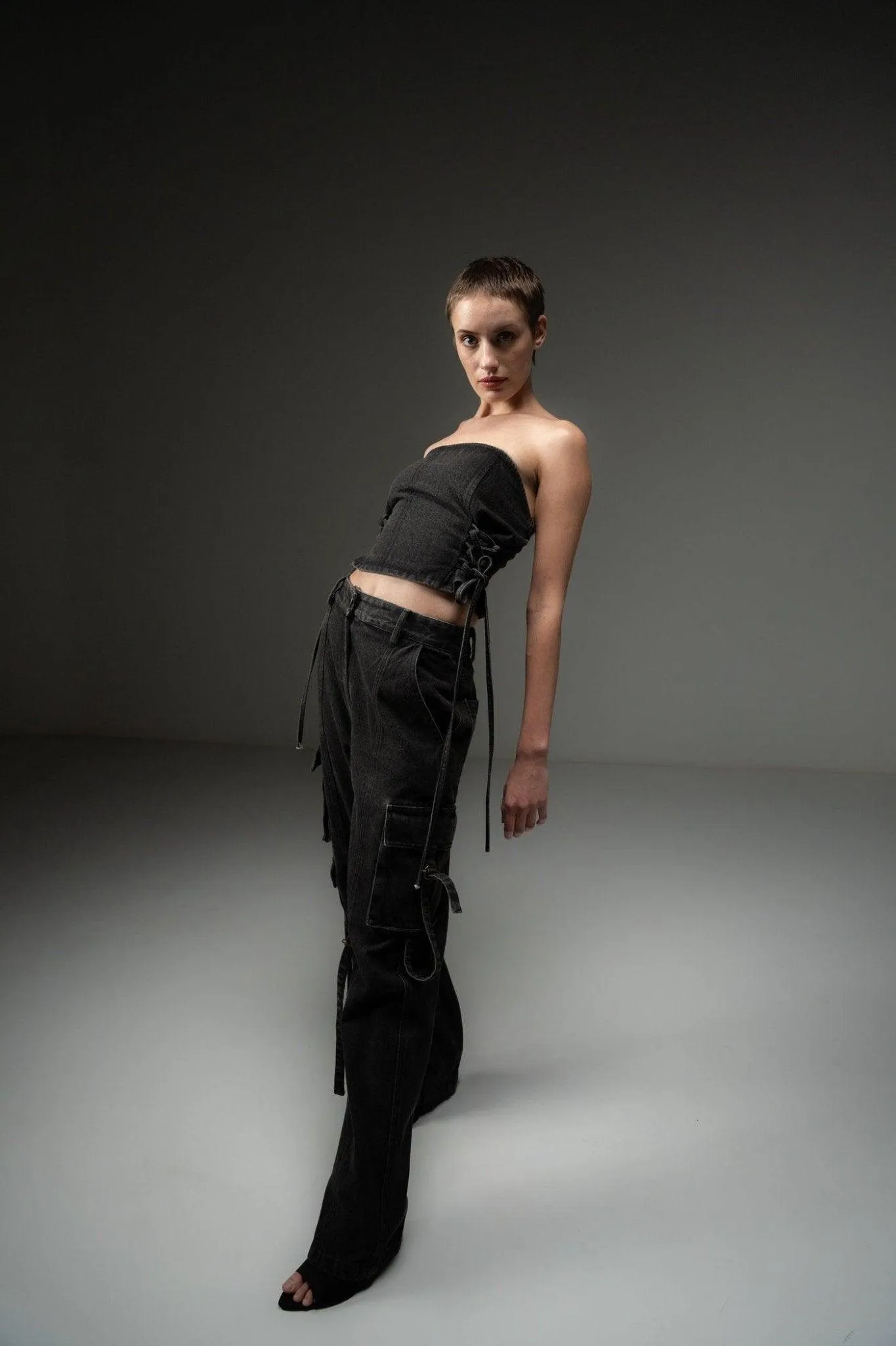 BLACK DENIM CARGO PANT