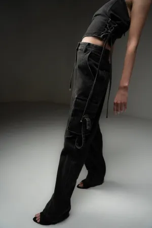 BLACK DENIM CARGO PANT