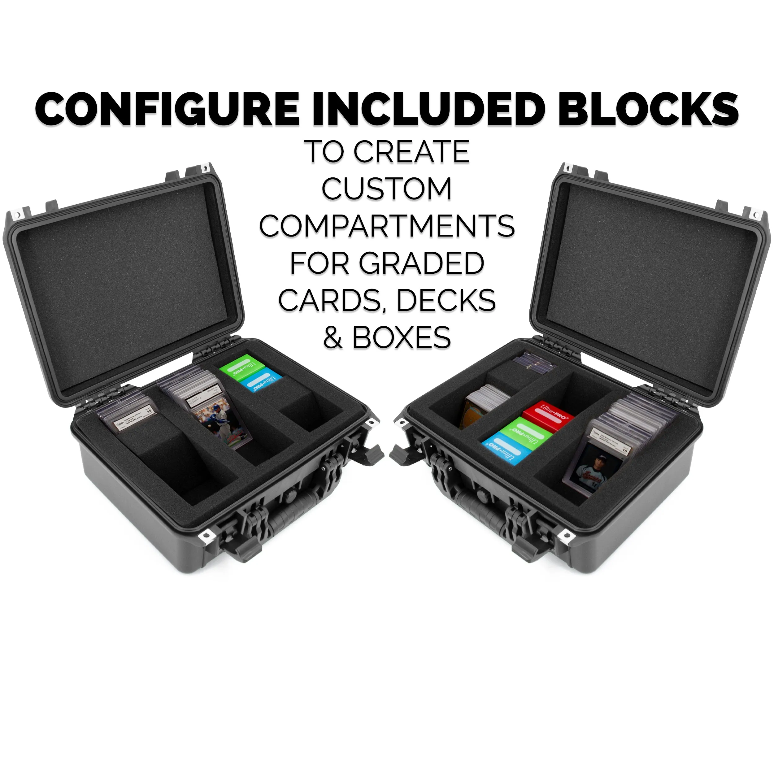 CASEMATIX Graded Card Storage Box Fits 90  BGS PSA Trading Cards TCG, Waterproof Sports Card Case with Three Custom Graded Card Case Compartments