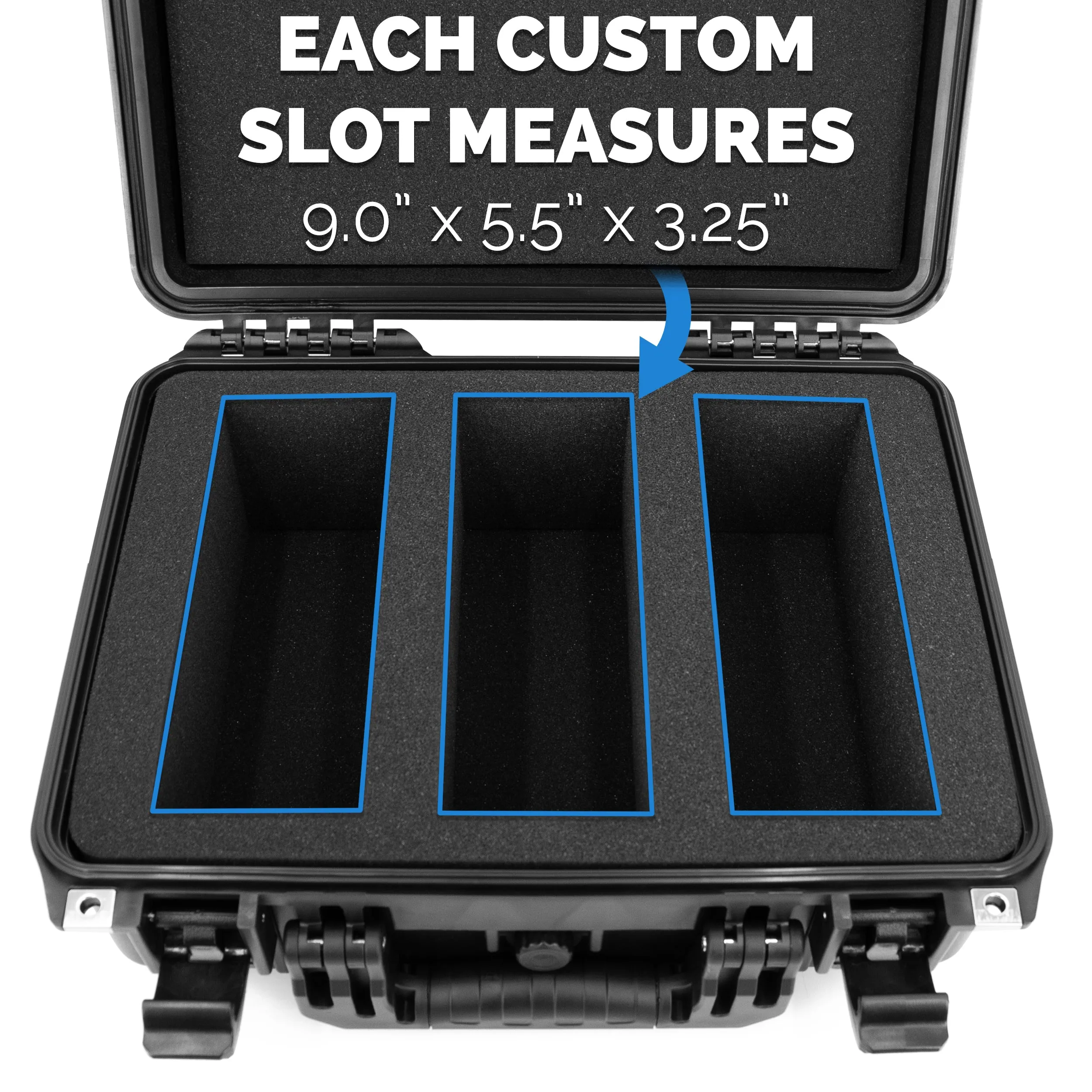 CASEMATIX Graded Card Storage Box Fits 90  BGS PSA Trading Cards TCG, Waterproof Sports Card Case with Three Custom Graded Card Case Compartments