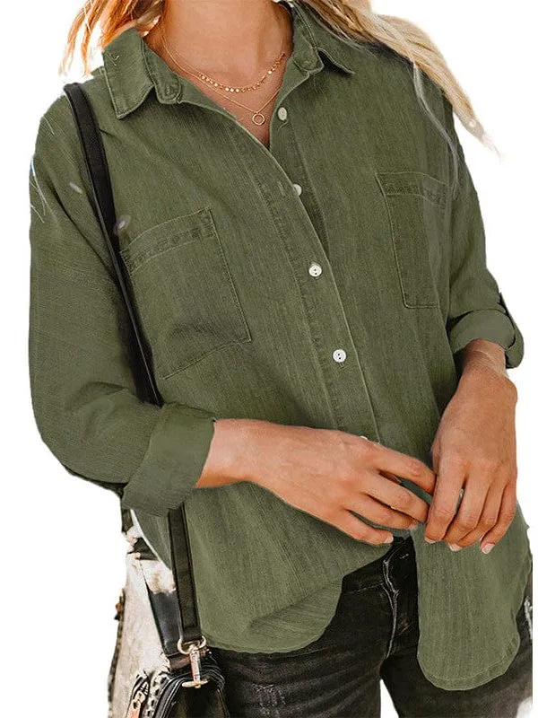Casual Denim Jacket With Double Pockets And Frayed Edges