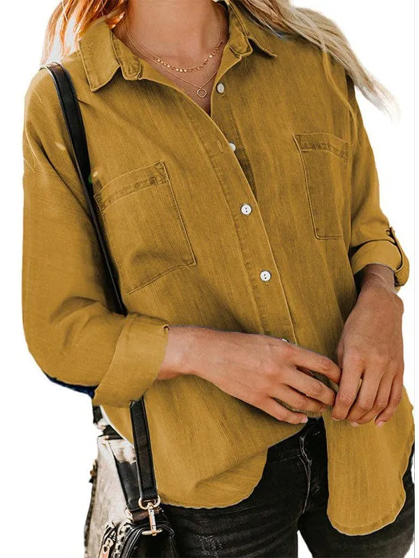 Casual Denim Jacket With Double Pockets And Frayed Edges