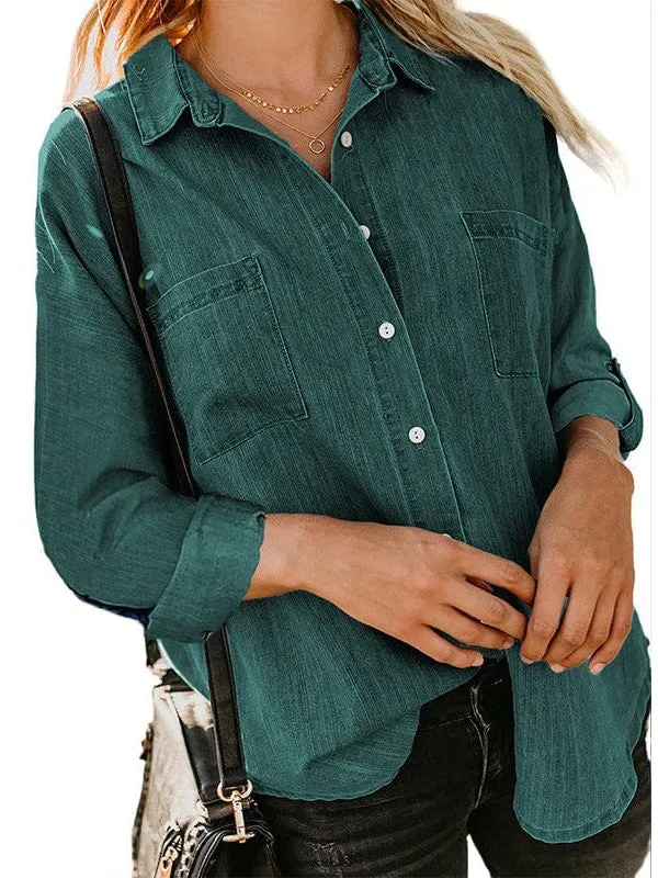 Casual Denim Jacket With Double Pockets And Frayed Edges