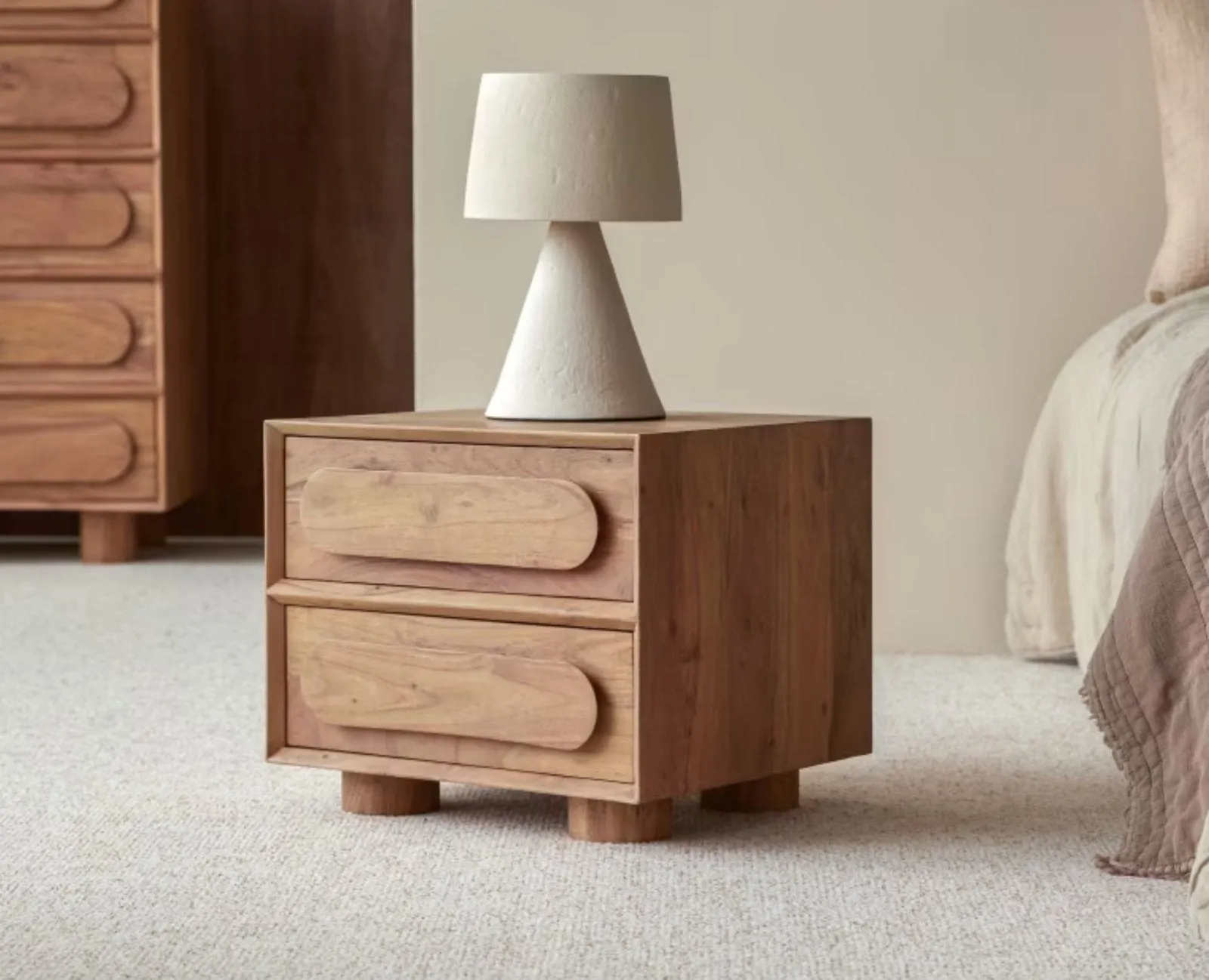 Chicago Solid Wood Two Drawer Bedside Table