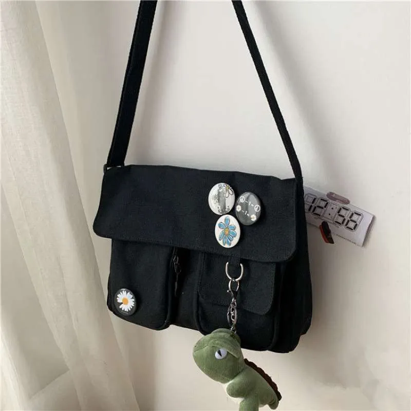 deanwangkt New Japanese High School Girls Canvas Bag Simple Large Capacity Crossbody Bags Women Multi-pockets Shoulder Bag Satchels Bolsos