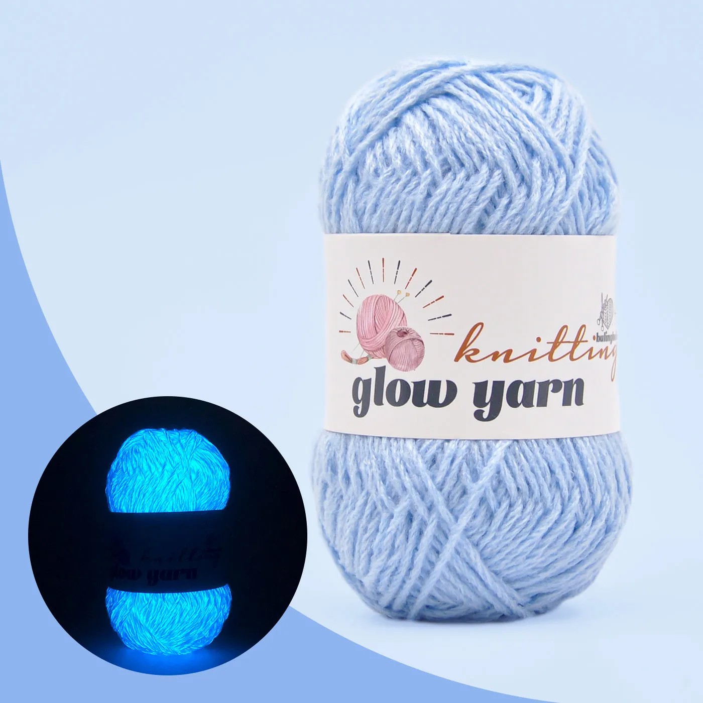 Eco-friendly blue acrylic glow-in-the-dark yarn (Glow Blue Jean Yarn)
