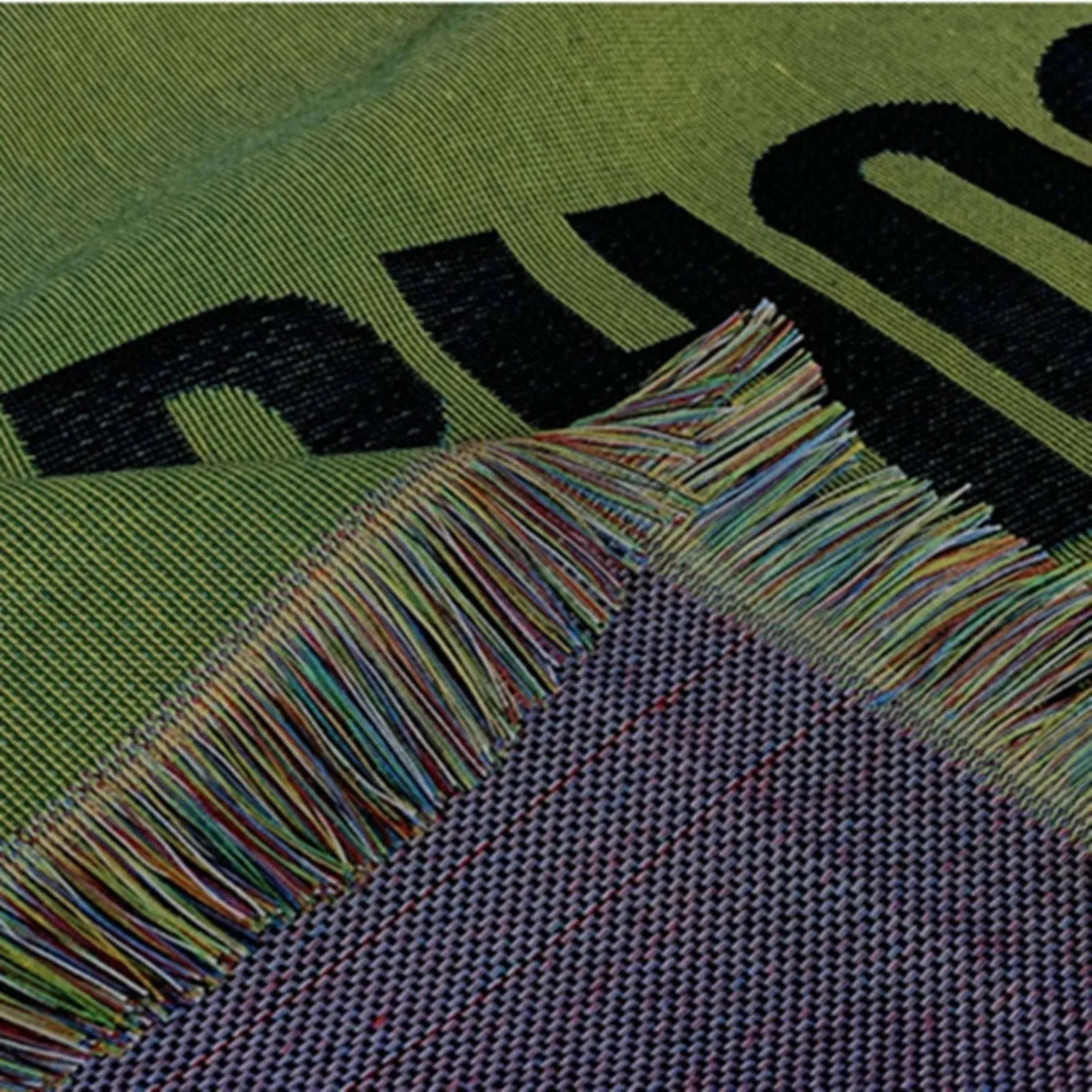 Green Tassel Knitted Picnic Mat - Vintage Letter Blanket for Outdoor Adventures