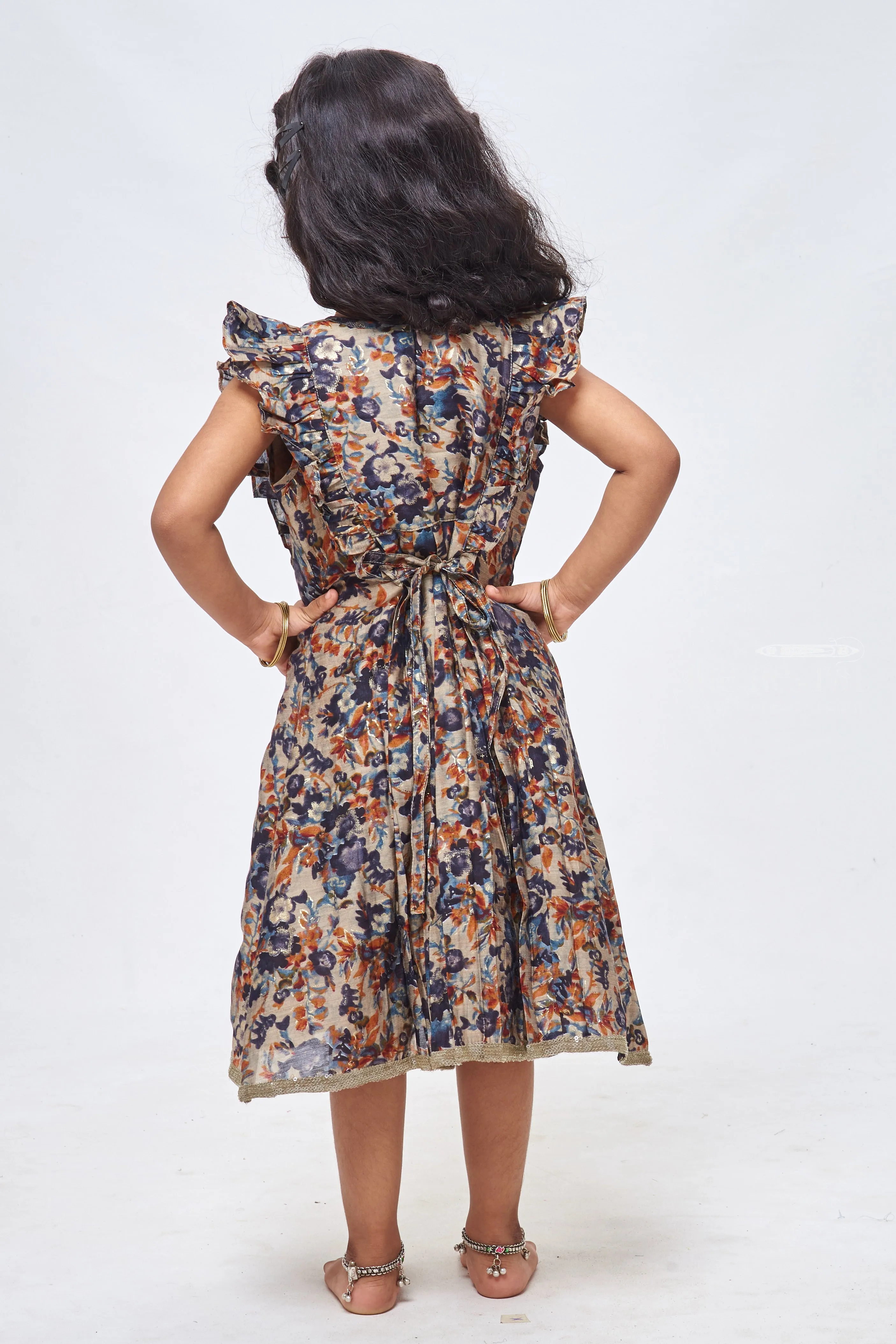 Grey Sequin Elegance: Stylish Cotton Frock for Girls