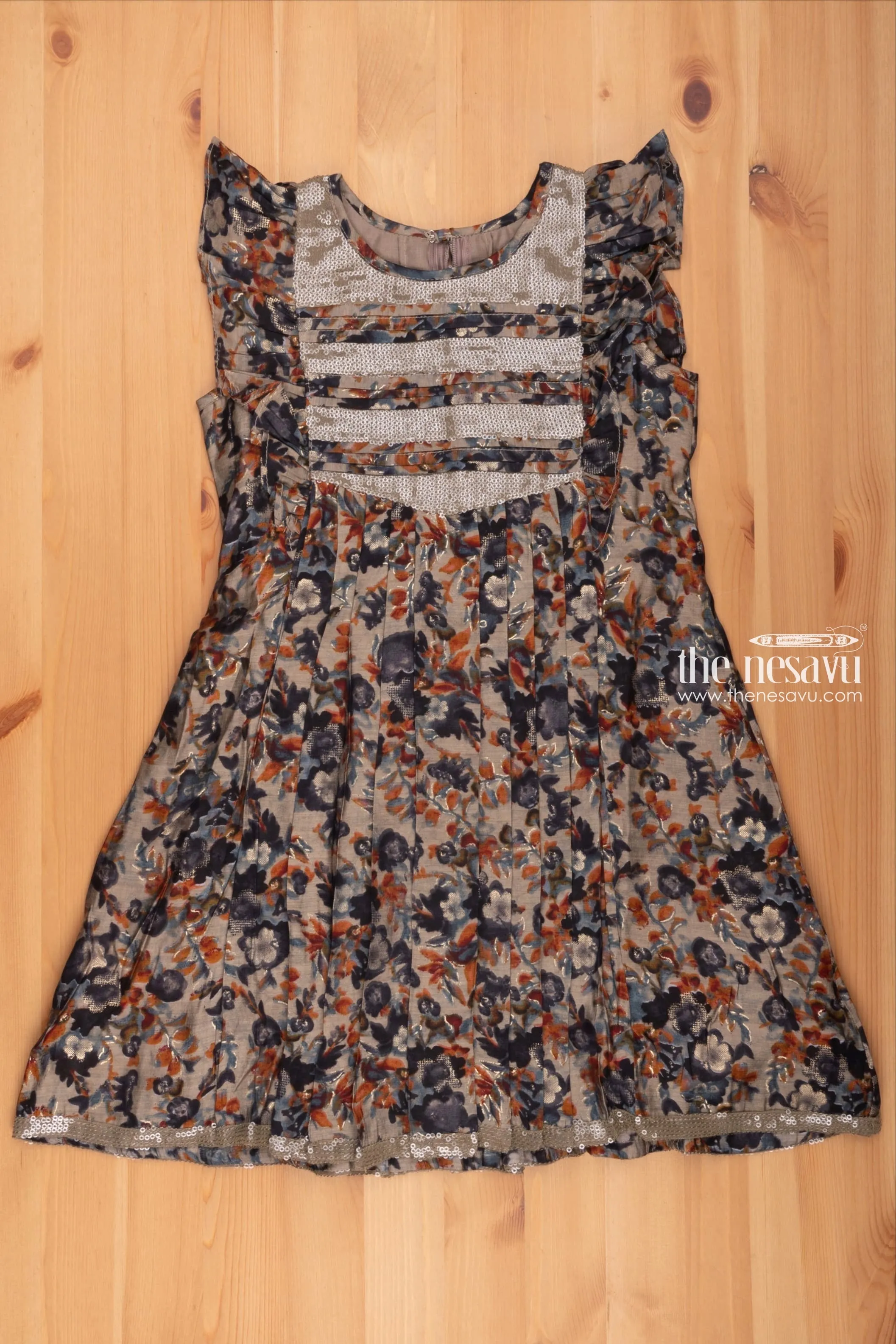 Grey Sequin Elegance: Stylish Cotton Frock for Girls