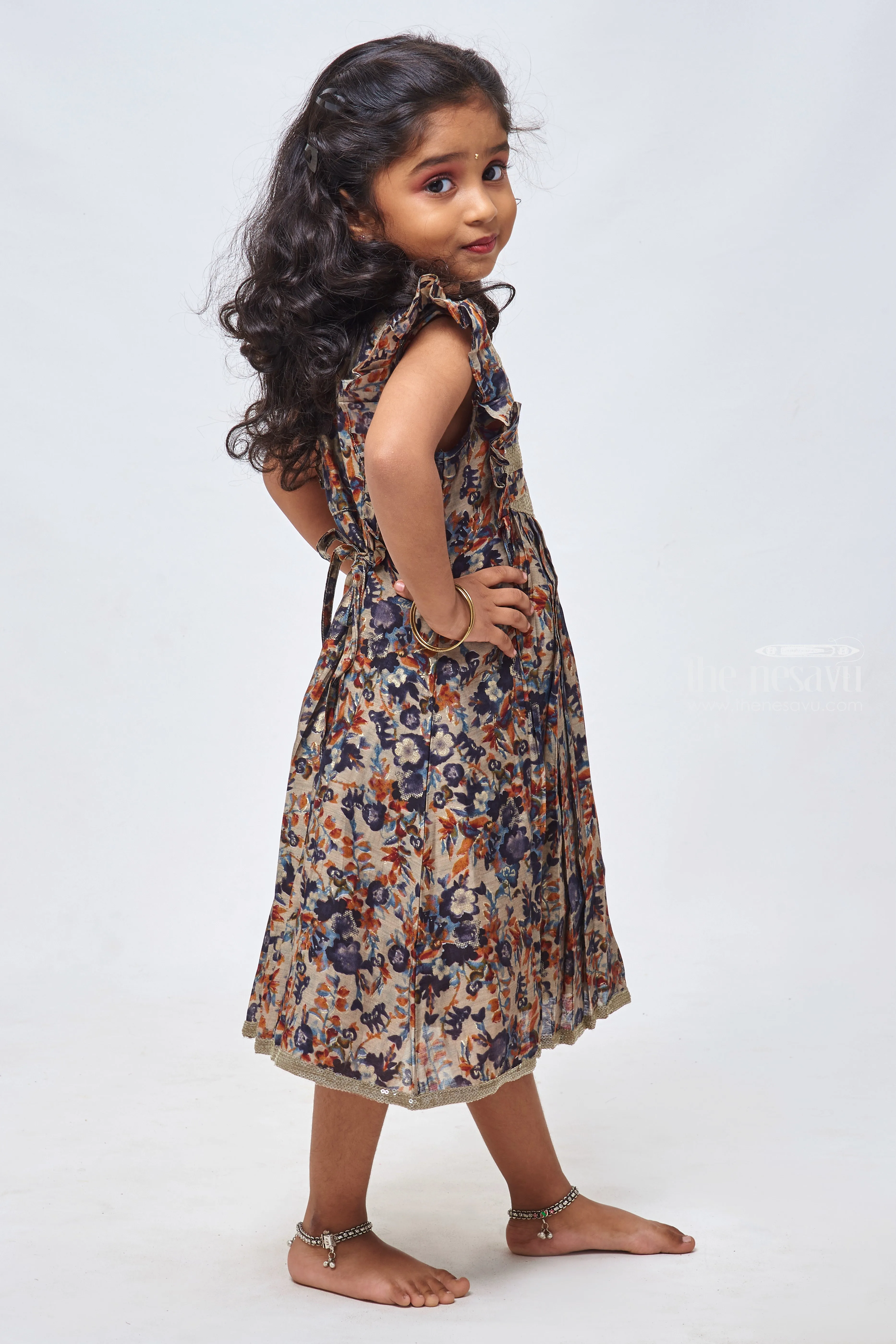 Grey Sequin Elegance: Stylish Cotton Frock for Girls