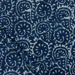 Hand Block Floral Print Indigo Apostate Cotton Canvas Fabric