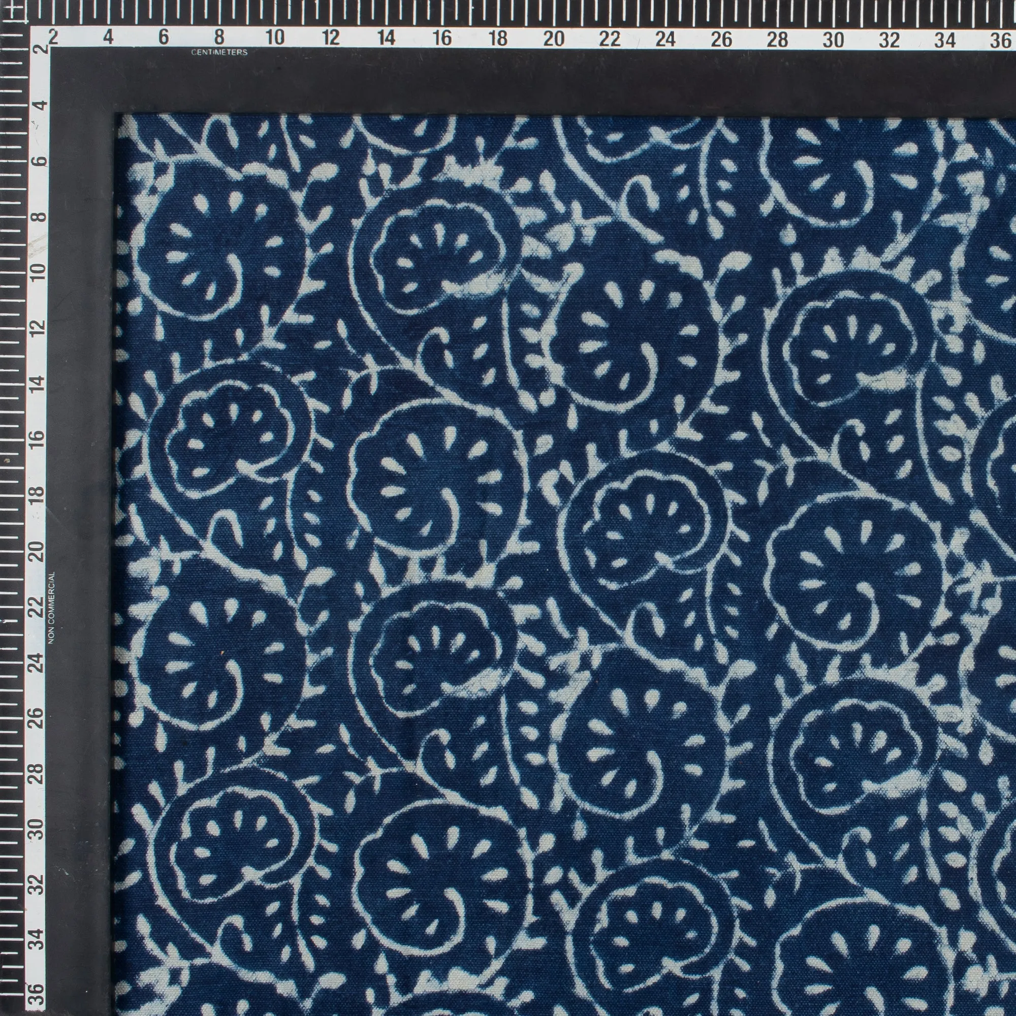 Hand Block Floral Print Indigo Apostate Cotton Canvas Fabric