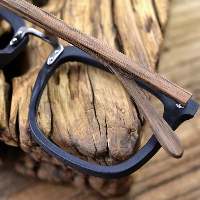 Hdcrafter Men's Full Rim Square Wood Alloy Frame Eyeglasses Ps7085