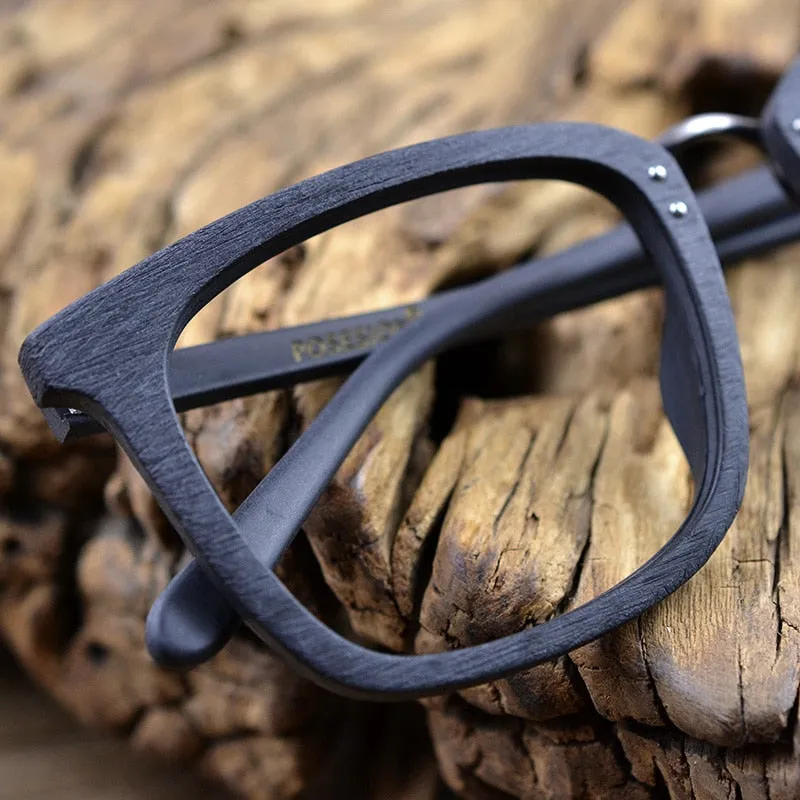 Hdcrafter Men's Full Rim Square Wood Alloy Frame Eyeglasses Ps7085