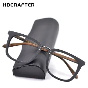 Hdcrafter Men's Full Rim Square Wood Alloy Frame Eyeglasses Ps7085
