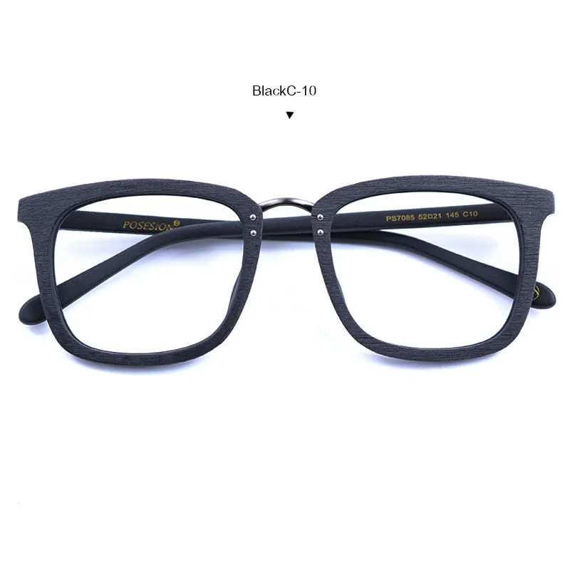 Hdcrafter Men's Full Rim Square Wood Alloy Frame Eyeglasses Ps7085