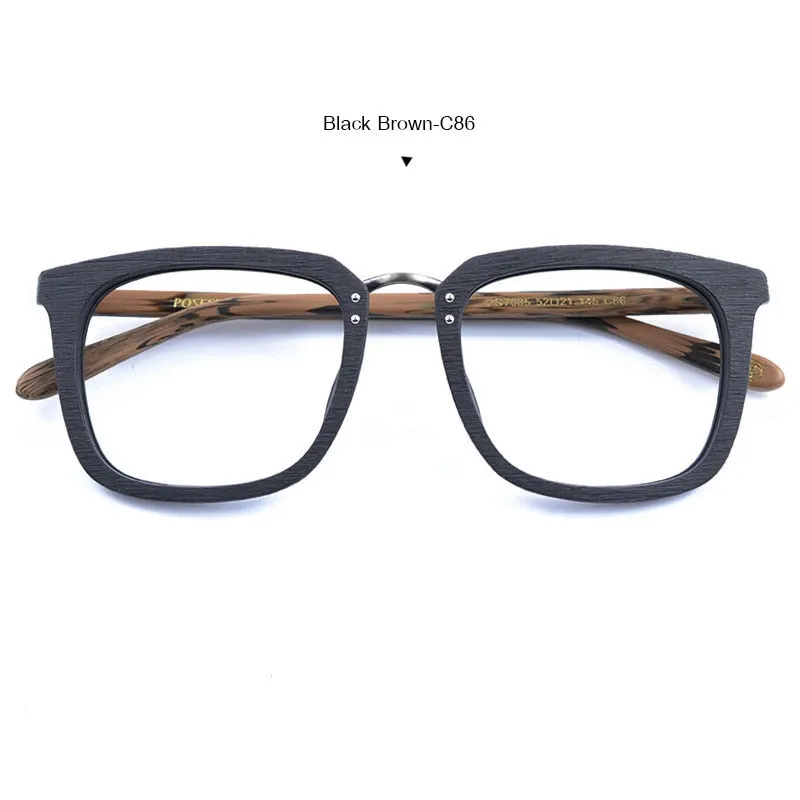 Hdcrafter Men's Full Rim Square Wood Alloy Frame Eyeglasses Ps7085