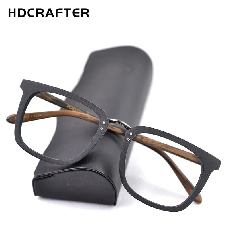 Hdcrafter Men's Full Rim Square Wood Alloy Frame Eyeglasses Ps7085
