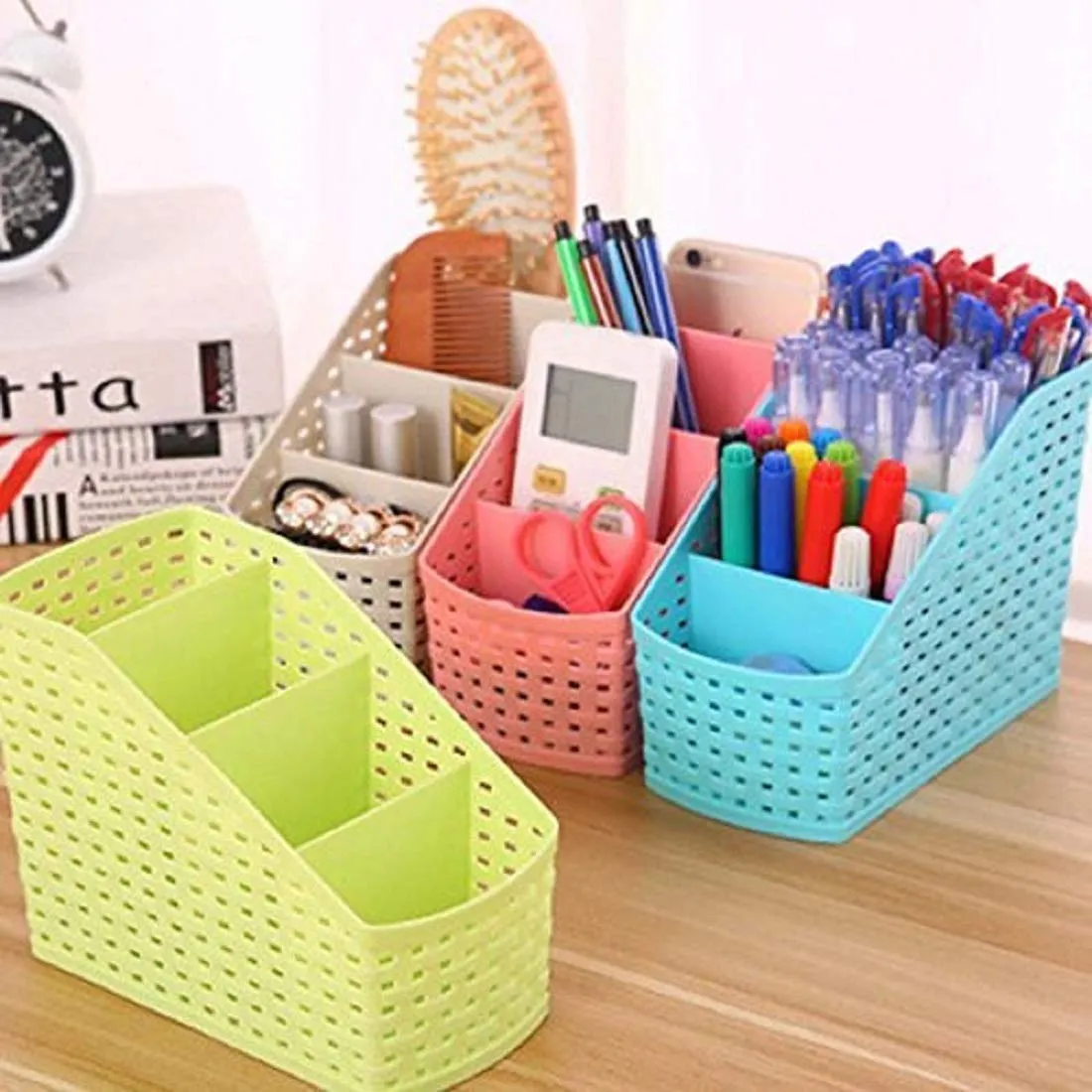 Heart Home 3 Pieces Plastic Multipurpose Storage Basket for Bathroom, Kitchen, Office (Multi) - CTHH18777