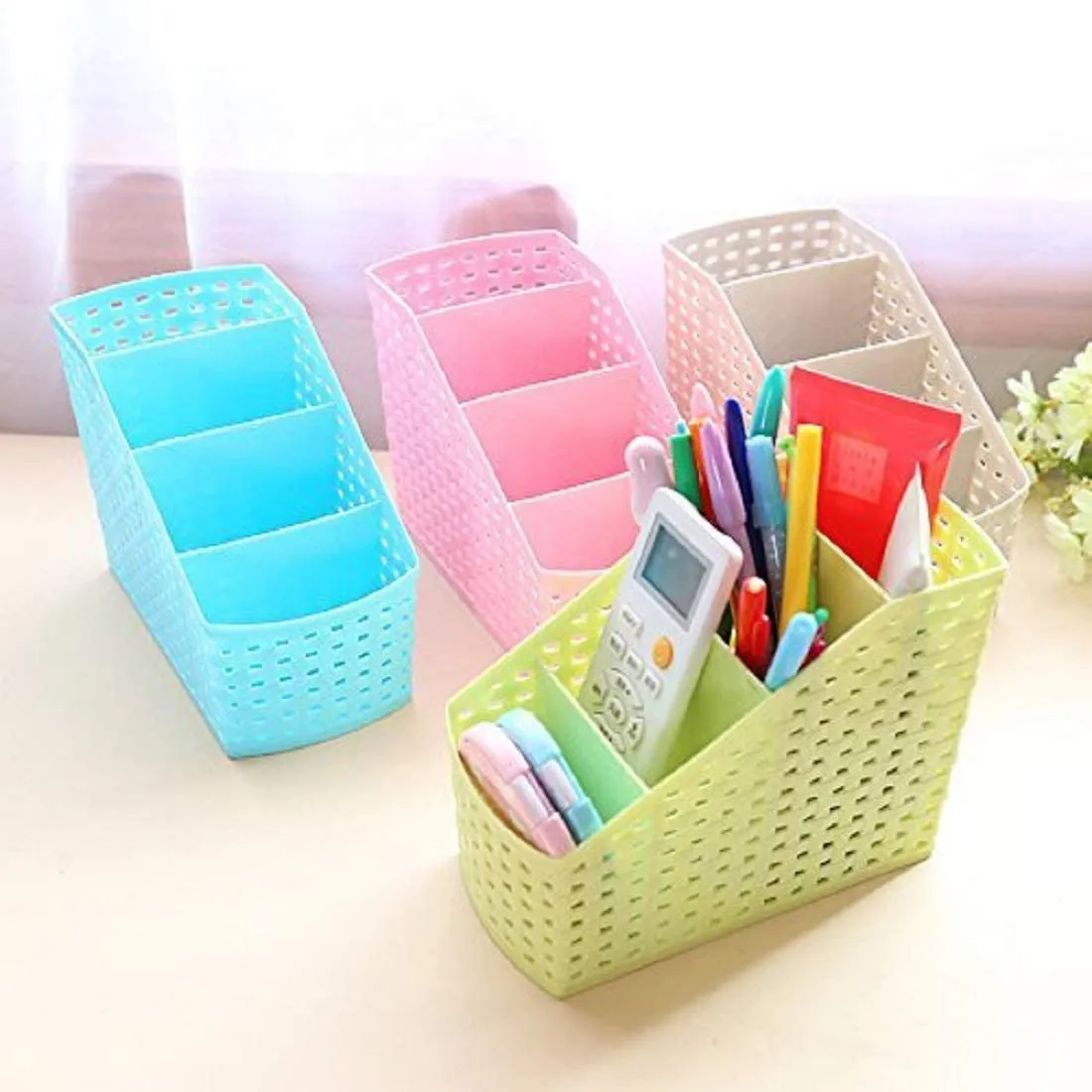 Heart Home 3 Pieces Plastic Multipurpose Storage Basket for Bathroom, Kitchen, Office (Multi) - CTHH18777