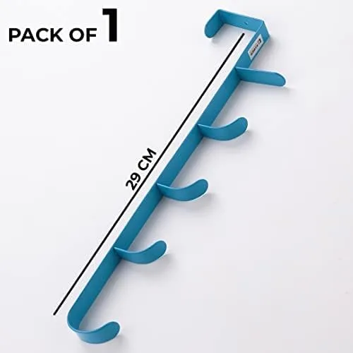 Kuber Industries 5-Level Cloth Hanger|Multipurpose Cloth & Towel Holder|Iron Spray Material|Easy Installation|Interchangeable Over The Door Towel Holder|ZT-3115(B) Pack of 6|Blue