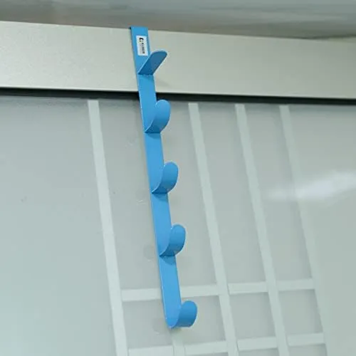 Kuber Industries 5-Level Cloth Hanger|Multipurpose Cloth & Towel Holder|Iron Spray Material|Easy Installation|Interchangeable Over The Door Towel Holder|ZT-3115(B) Pack of 6|Blue
