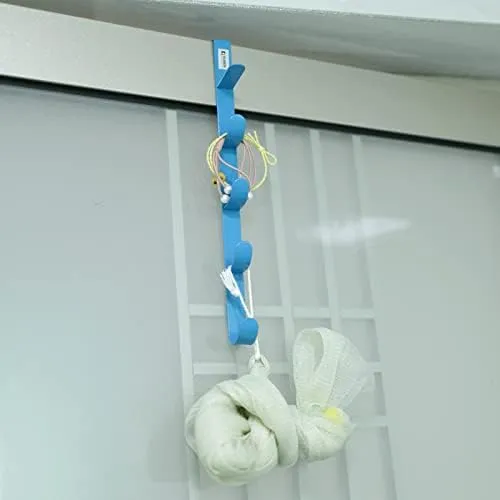 Kuber Industries 5-Level Cloth Hanger|Multipurpose Cloth & Towel Holder|Iron Spray Material|Easy Installation|Interchangeable Over The Door Towel Holder|ZT-3115(B) Pack of 6|Blue