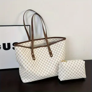 Large Capacity Women's Vintage Pattern Tote Bag, Stylish Shoulder Bag For Work