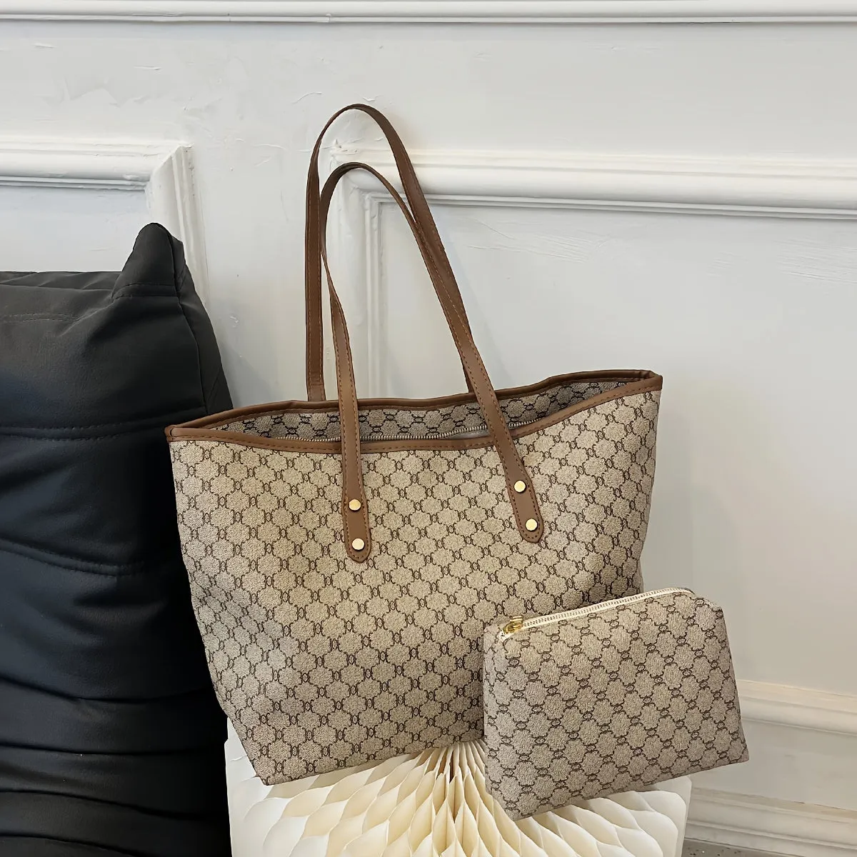 Large Capacity Women's Vintage Pattern Tote Bag, Stylish Shoulder Bag For Work