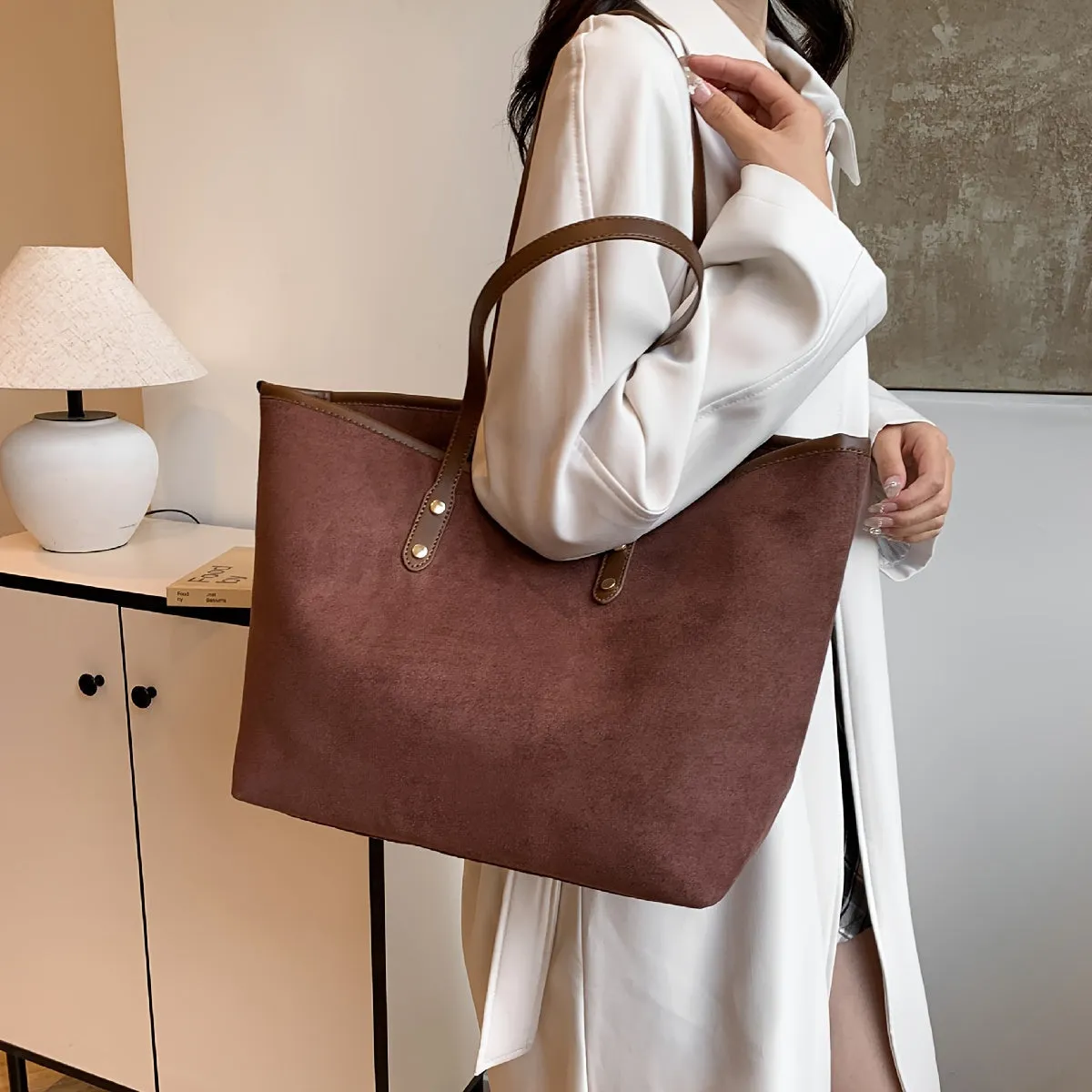 Large Capacity Women's Vintage Pattern Tote Bag, Stylish Shoulder Bag For Work