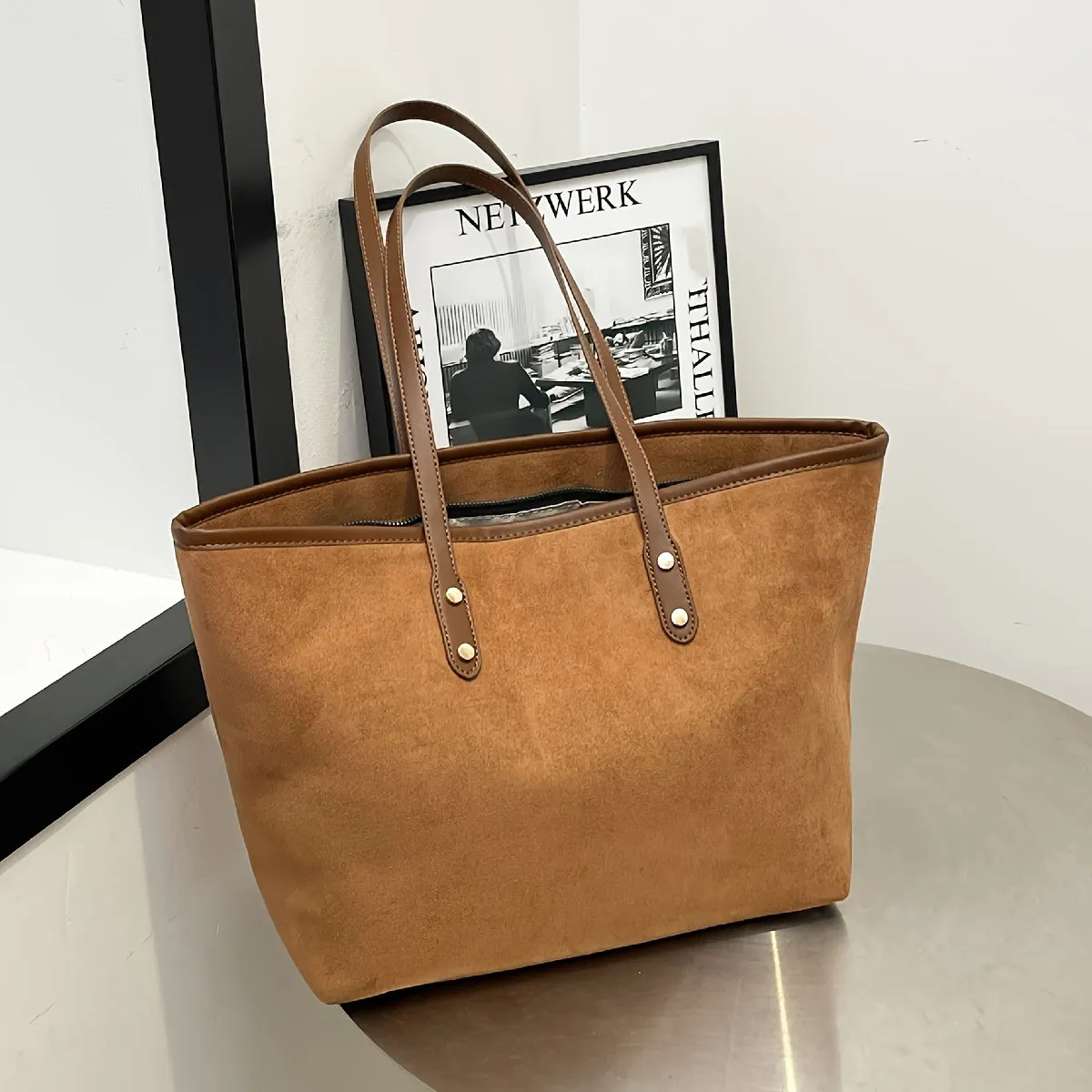 Large Capacity Women's Vintage Pattern Tote Bag, Stylish Shoulder Bag For Work