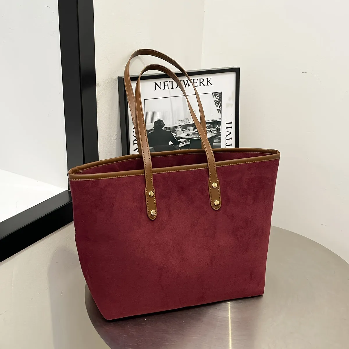 Large Capacity Women's Vintage Pattern Tote Bag, Stylish Shoulder Bag For Work