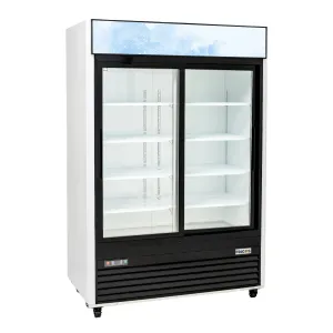 Merchandiser Refrigerator 2 Section Sliding Glass Door 54.4" Width, 49 Cu Ft Frigos Premium FGP-RFMS-49 Stainless Steel Interior and Exterior