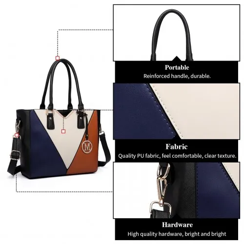 Miss Lulu Leather Look V-Shape Multicolour Tote Bag - Brown | Stylish & Spacious Shoulder Bag