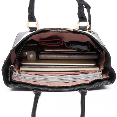 Miss Lulu Leather Look V-Shape Multicolour Tote Bag - Brown | Stylish & Spacious Shoulder Bag
