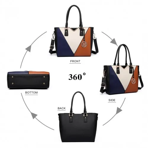 Miss Lulu Leather Look V-Shape Multicolour Tote Bag - Brown | Stylish & Spacious Shoulder Bag
