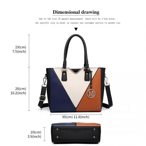 Miss Lulu Leather Look V-Shape Multicolour Tote Bag - Brown | Stylish & Spacious Shoulder Bag