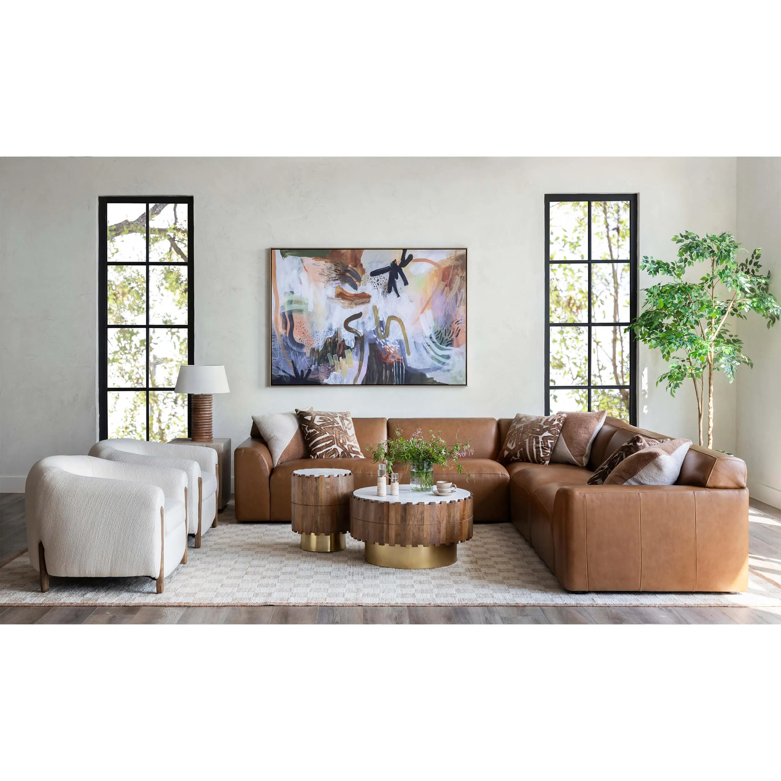 Perry 5 Piece Sectional, Boston Camel