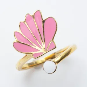 Seashell & Pearl Adjustable Ring