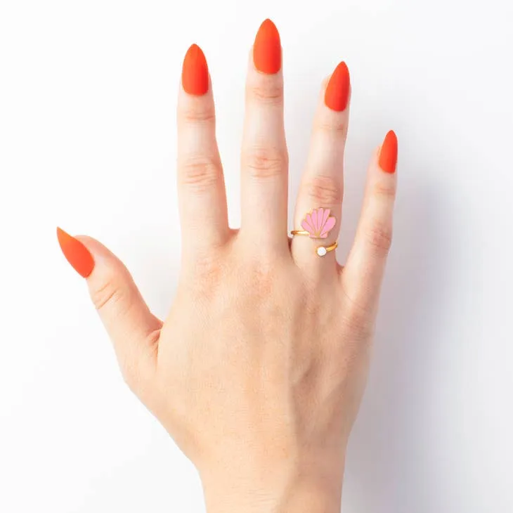 Seashell & Pearl Adjustable Ring