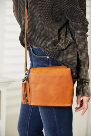 SHOMICO PU Leather Crossbody Bag with Thin strap & Tassel
