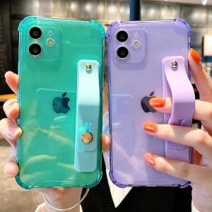 Soft Transparent Bumper Wrist Strap Phone Case with Kickstand - Compatible with iPhone 11/12/13/14 Pro/Pro Max