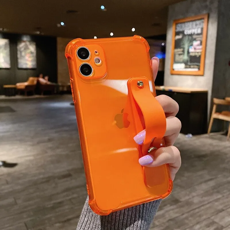 Soft Transparent Bumper Wrist Strap Phone Case with Kickstand - Compatible with iPhone 11/12/13/14 Pro/Pro Max
