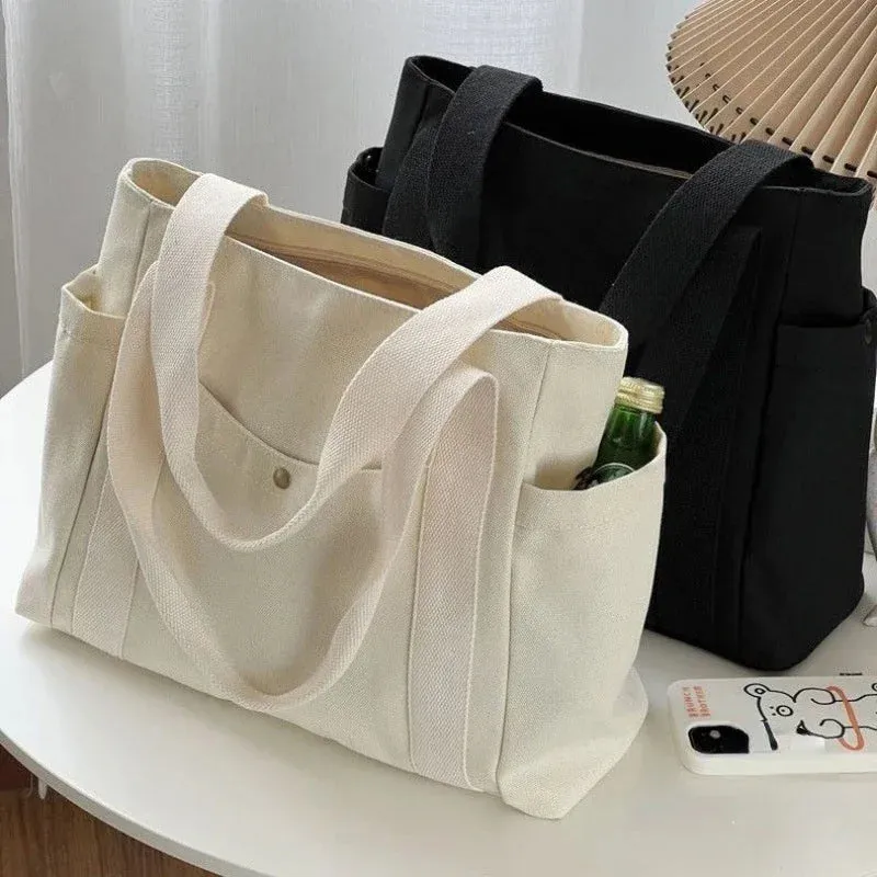 Sohiwoo Carrying Large Capacity Shoulder Bag Work Student Outfit For Style Canvas Book College Tote Bag Commuting Bags