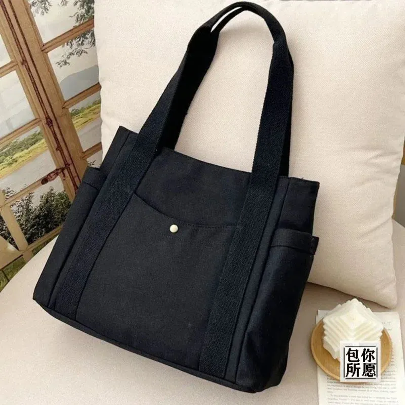 Sohiwoo Carrying Large Capacity Shoulder Bag Work Student Outfit For Style Canvas Book College Tote Bag Commuting Bags
