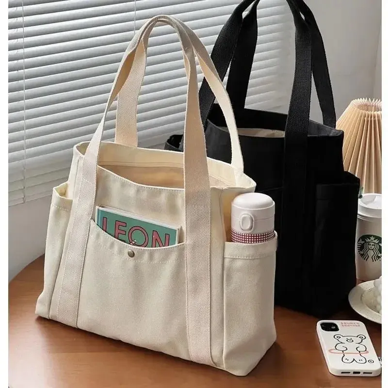 Sohiwoo Carrying Large Capacity Shoulder Bag Work Student Outfit For Style Canvas Book College Tote Bag Commuting Bags