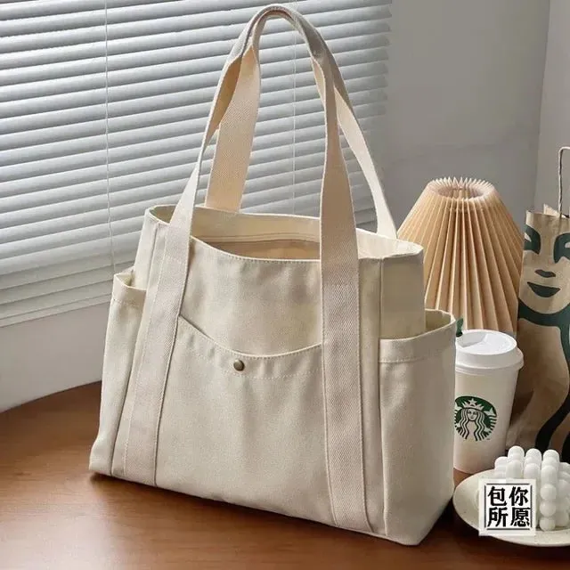 Sohiwoo Carrying Large Capacity Shoulder Bag Work Student Outfit For Style Canvas Book College Tote Bag Commuting Bags